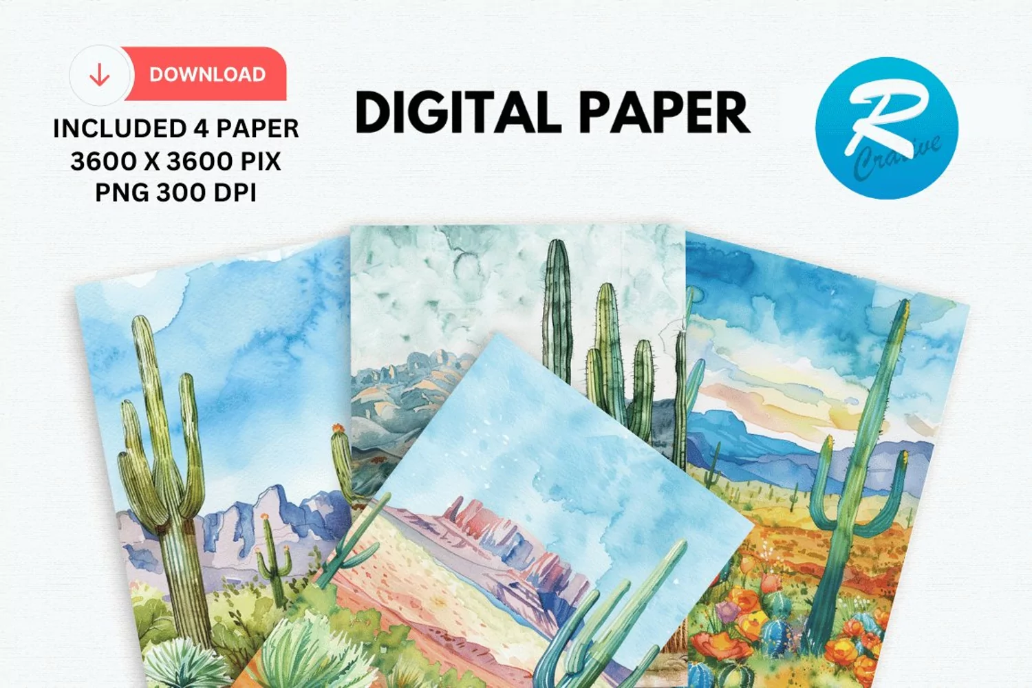 Watercolor Cactus Digital Paper, Cactus Background product image 1