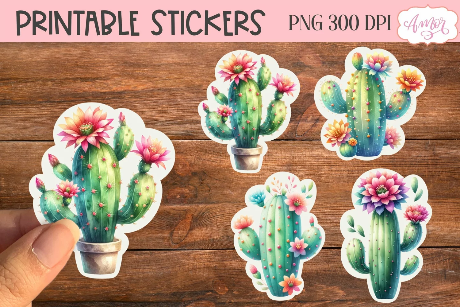 Watercolor cactus stickers for Cricut Print and Cut product image 1