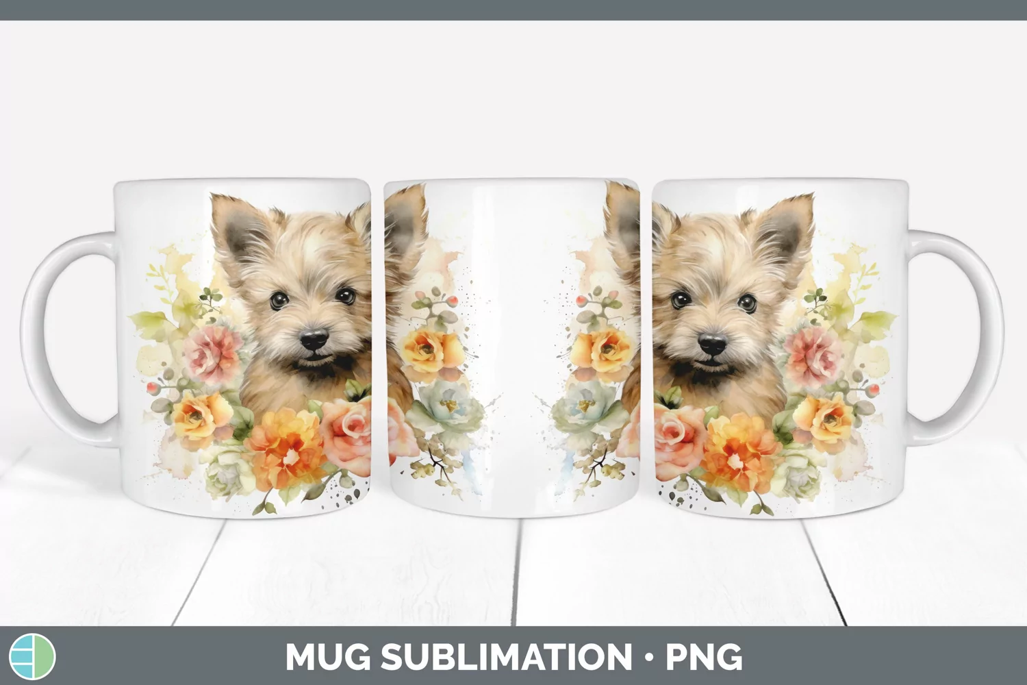 GorgeousWild Flowers Cairn Terriers Mug Wrap design.