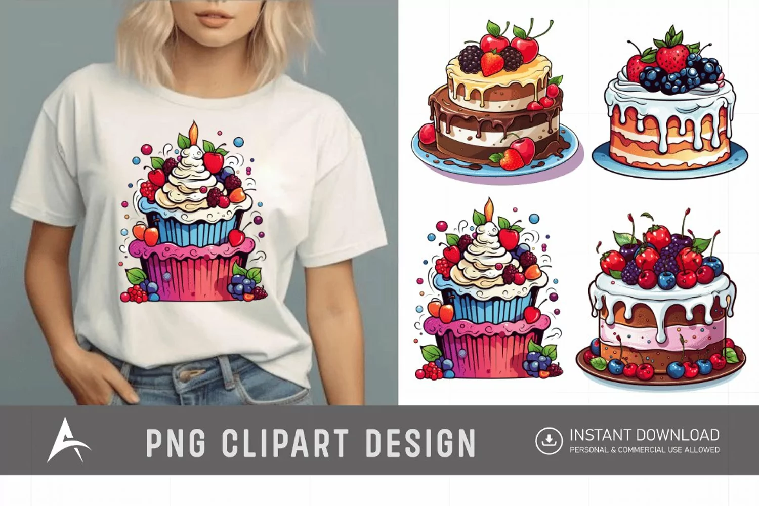 Watercolor Sweet Cakes Clipart product image 1