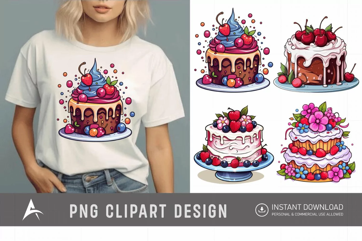 Watercolor Sweet Cakes Clipart product image 1