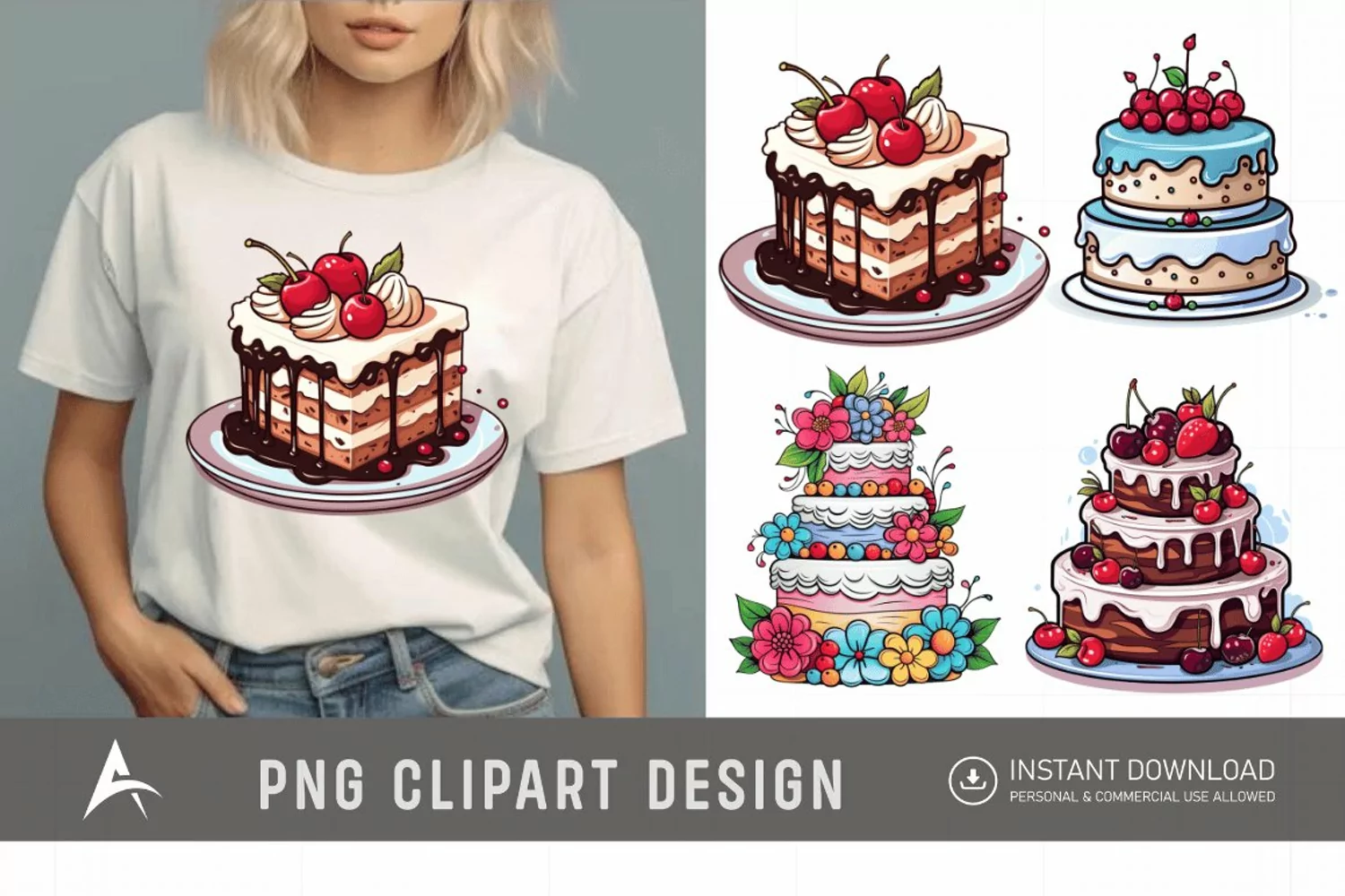 Watercolor Sweet Cakes Clipart product image 1
