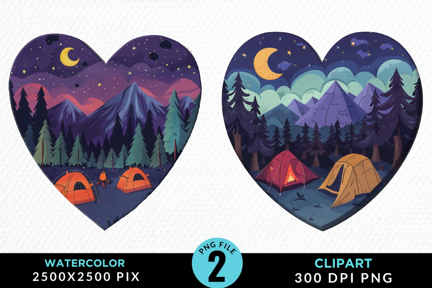 Watercolor Camping Heart Image Clipart product image 1