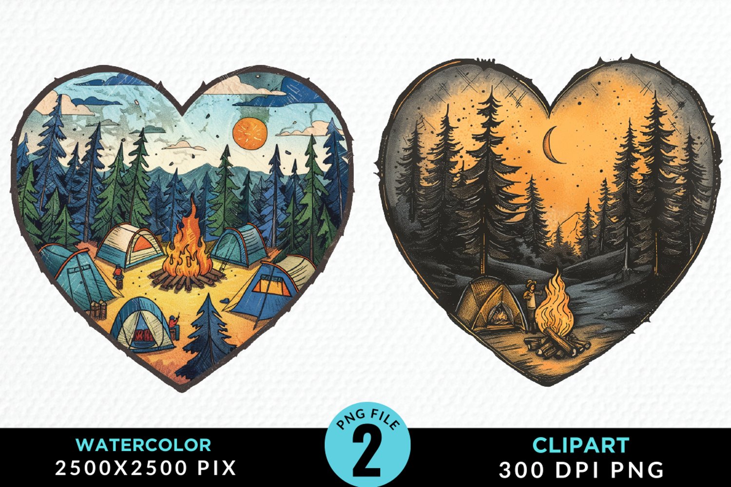 Watercolor Camping Heart Graphics Clipart product image 1