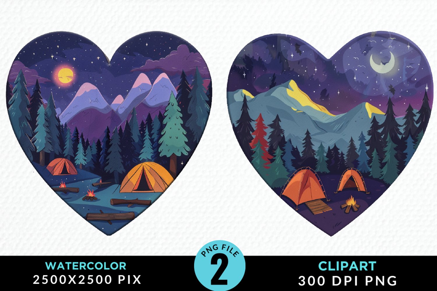 Watercolor Camping Heart Graphics Clipart product image 1