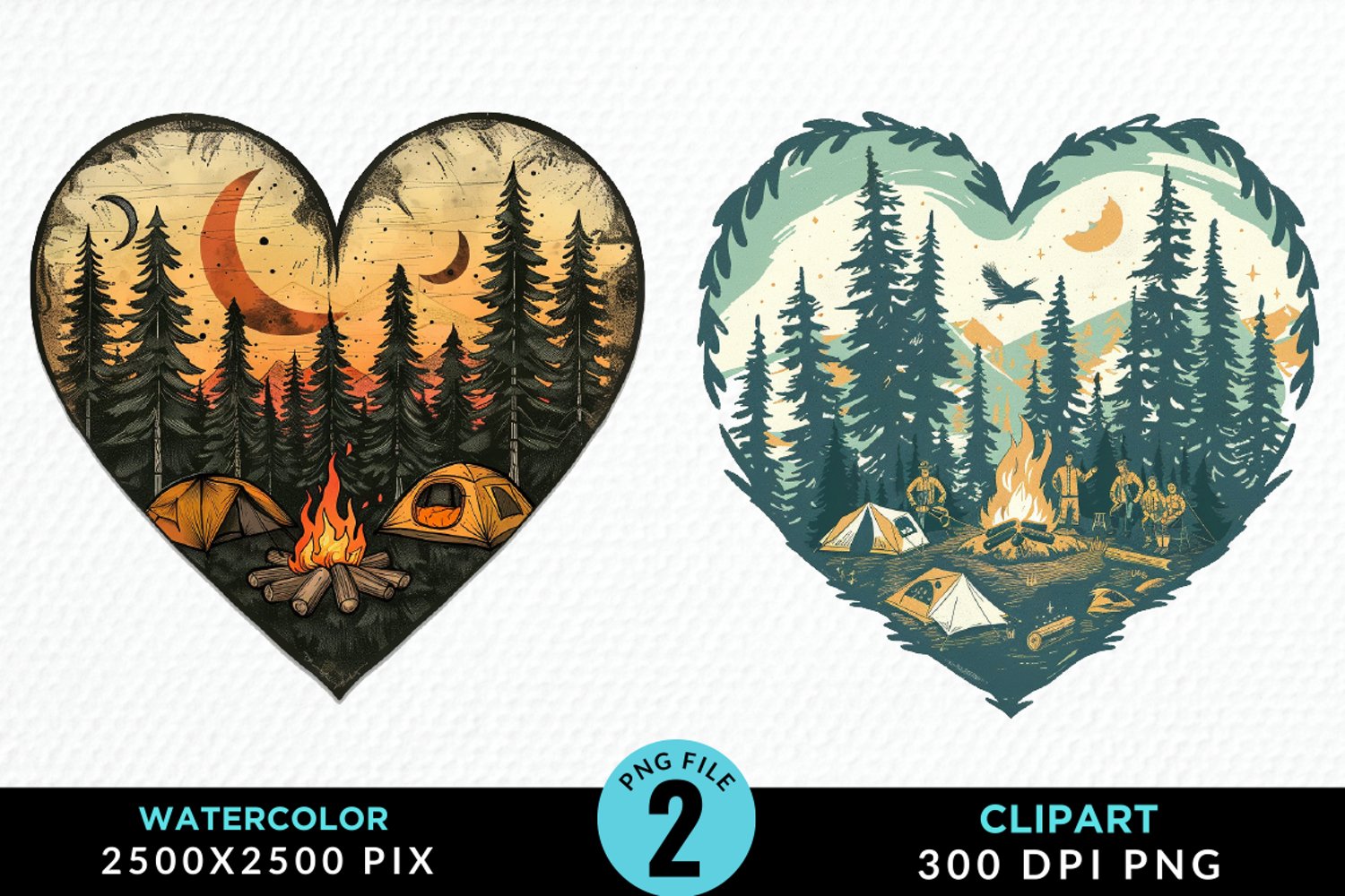 Watercolor Camping Heart Graphics Clipart product image 1