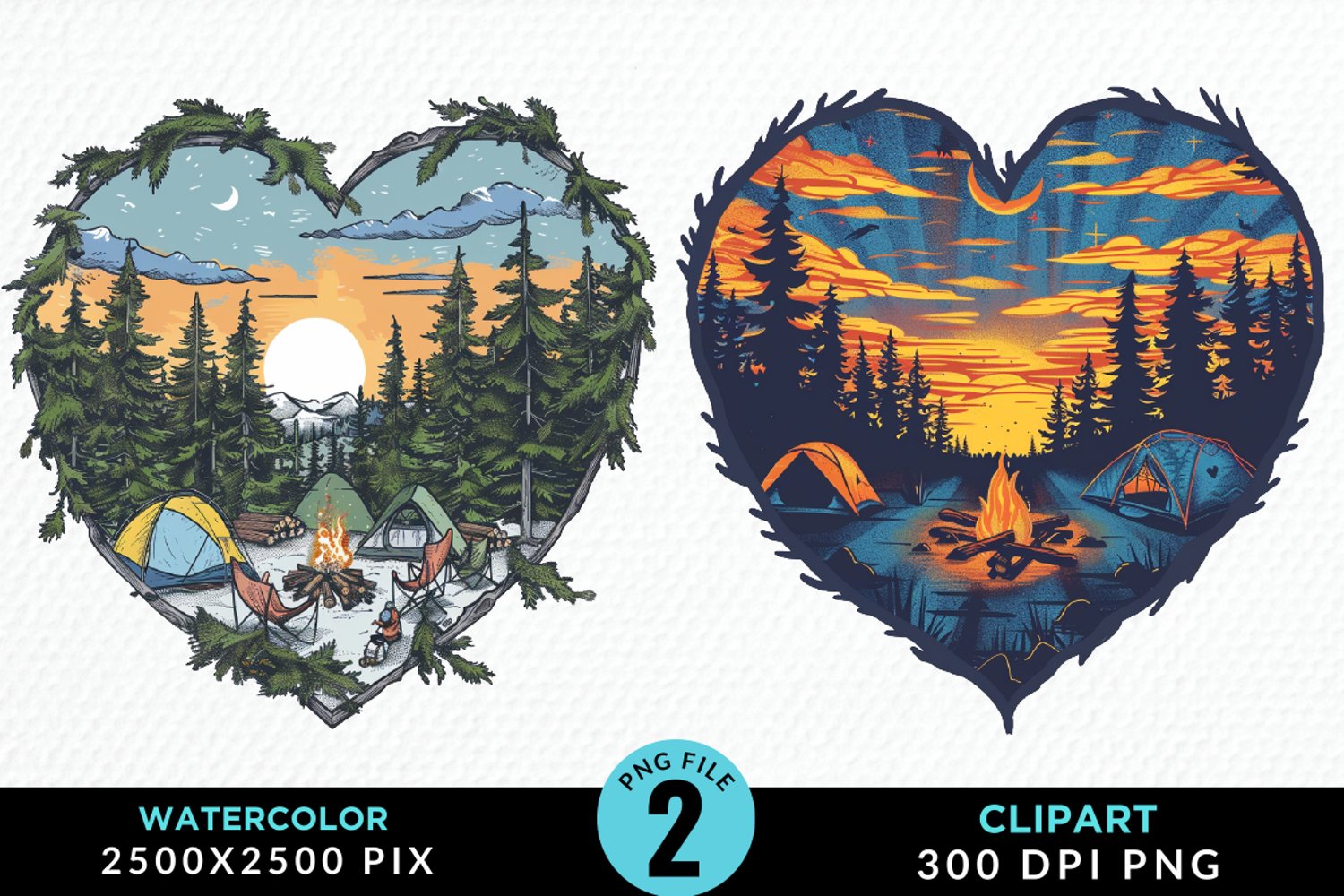 Watercolor Camping Heart Graphics Clipart product image 1