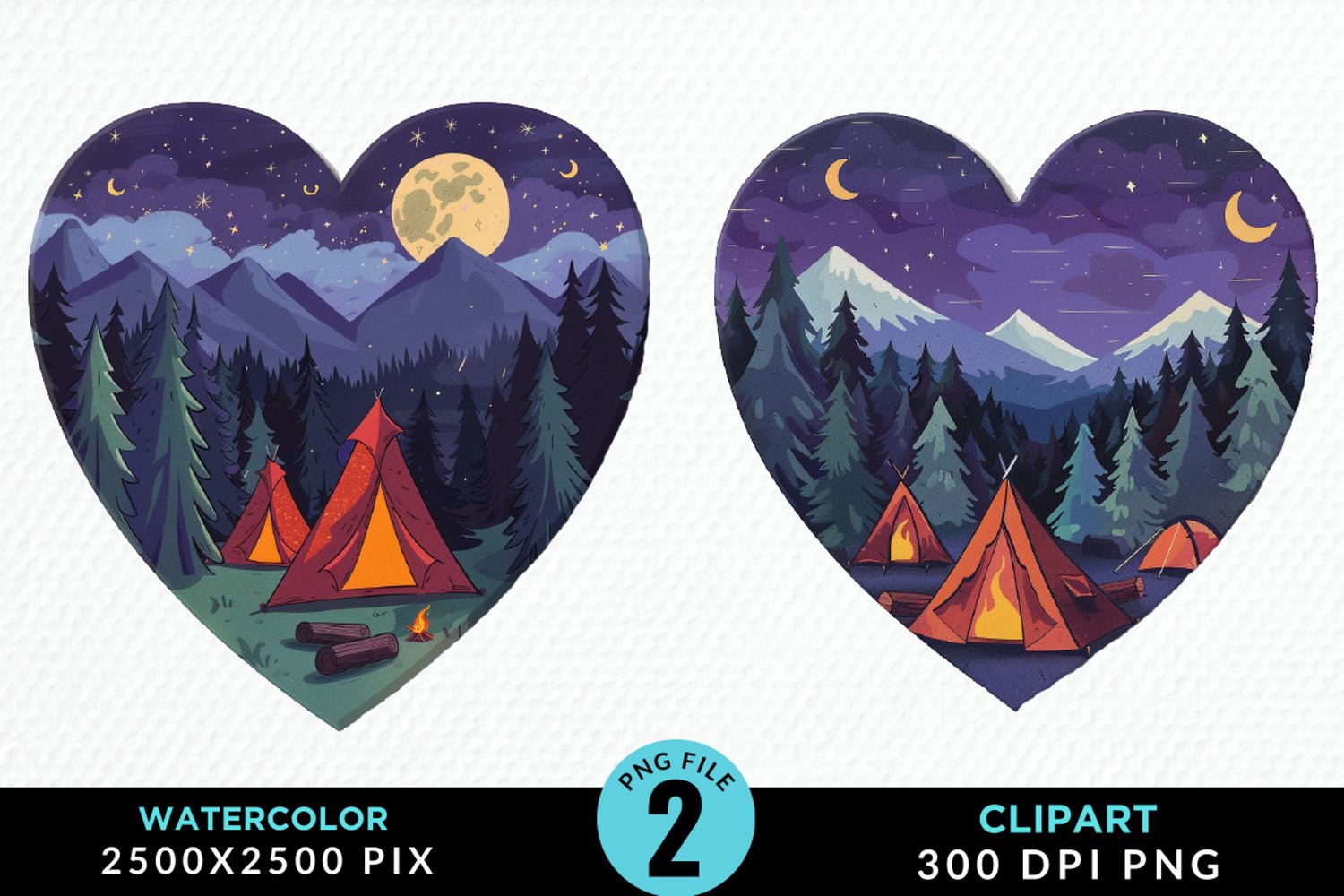 Watercolor Camping Heart Graphics Clipart product image 1