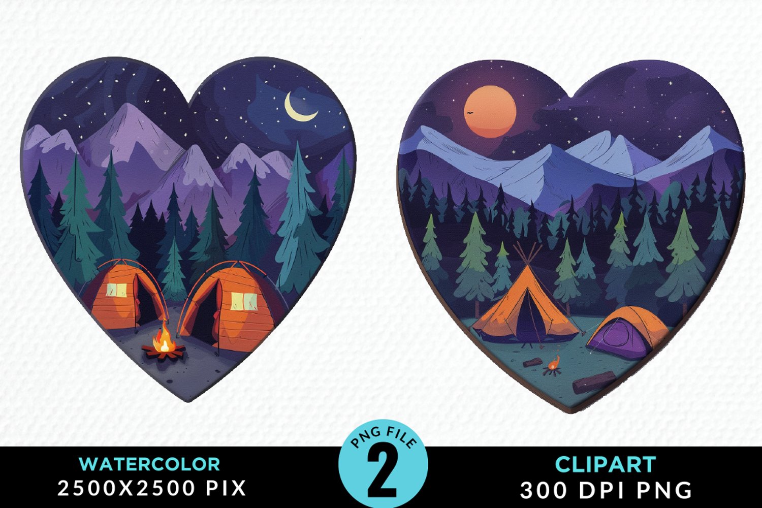 Watercolor Camping Heart Graphics Clipart product image 1