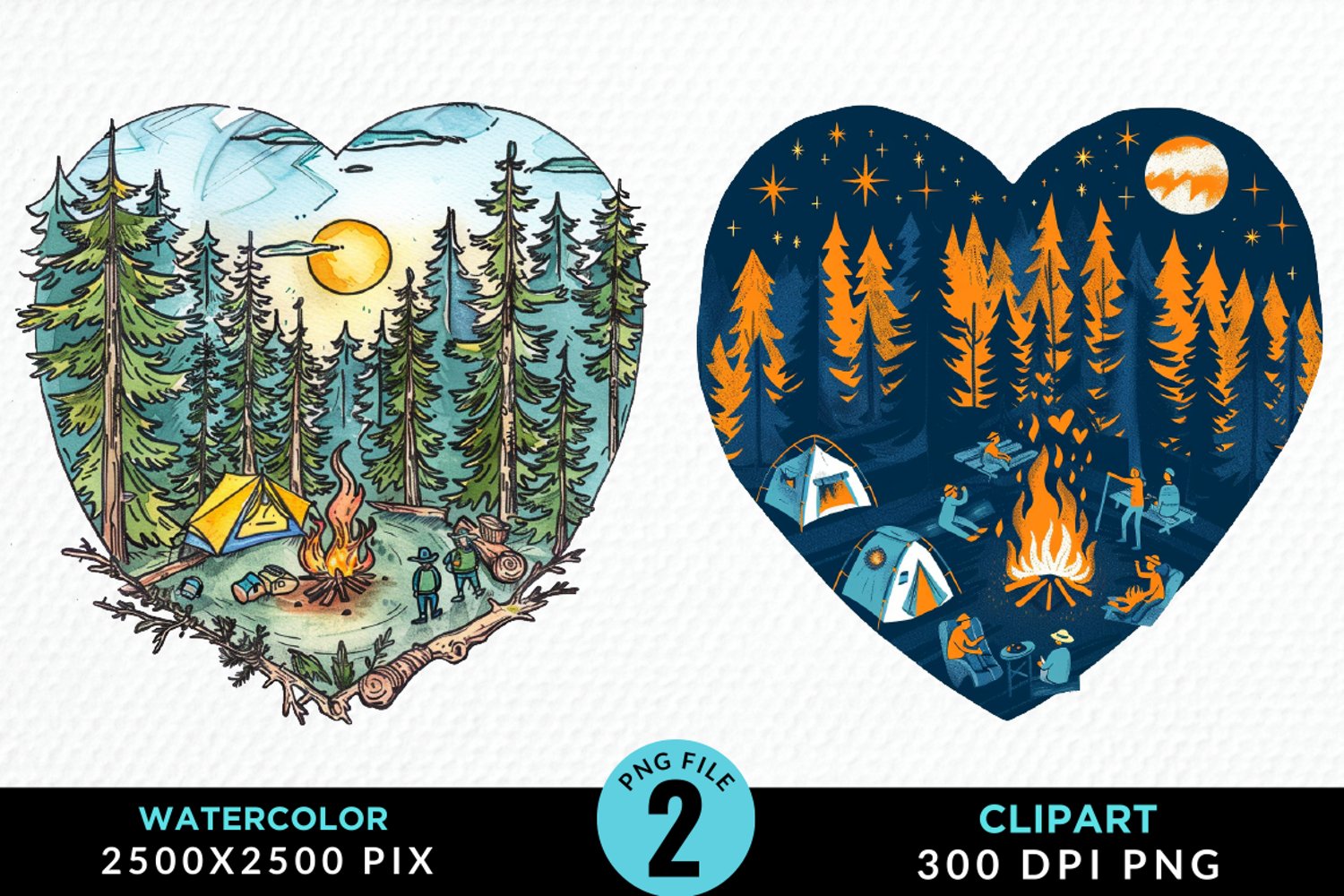 Watercolor Camping Heart Image Clipart product image 1