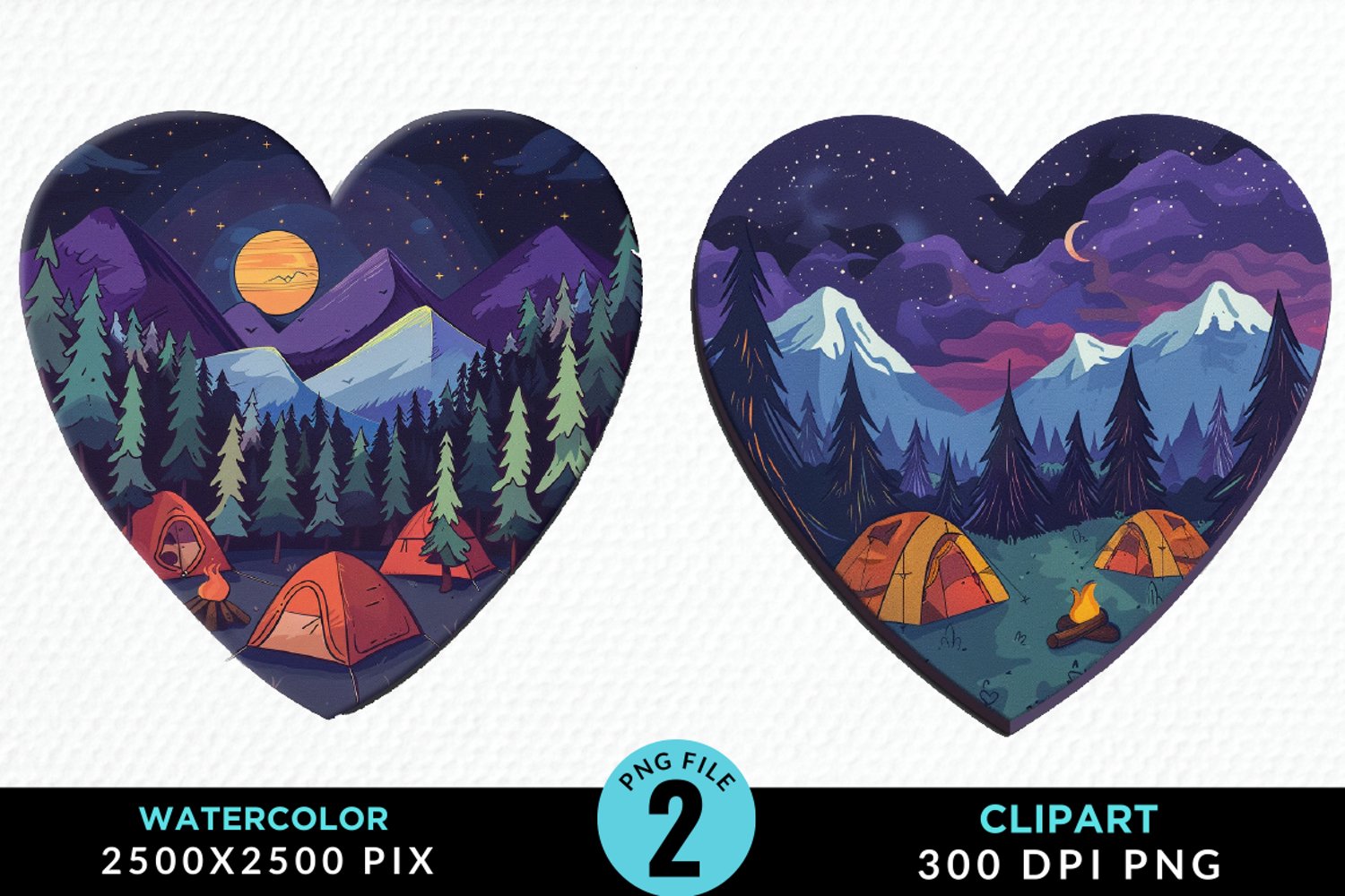Watercolor Camping Heart Graphics Clipart product image 1