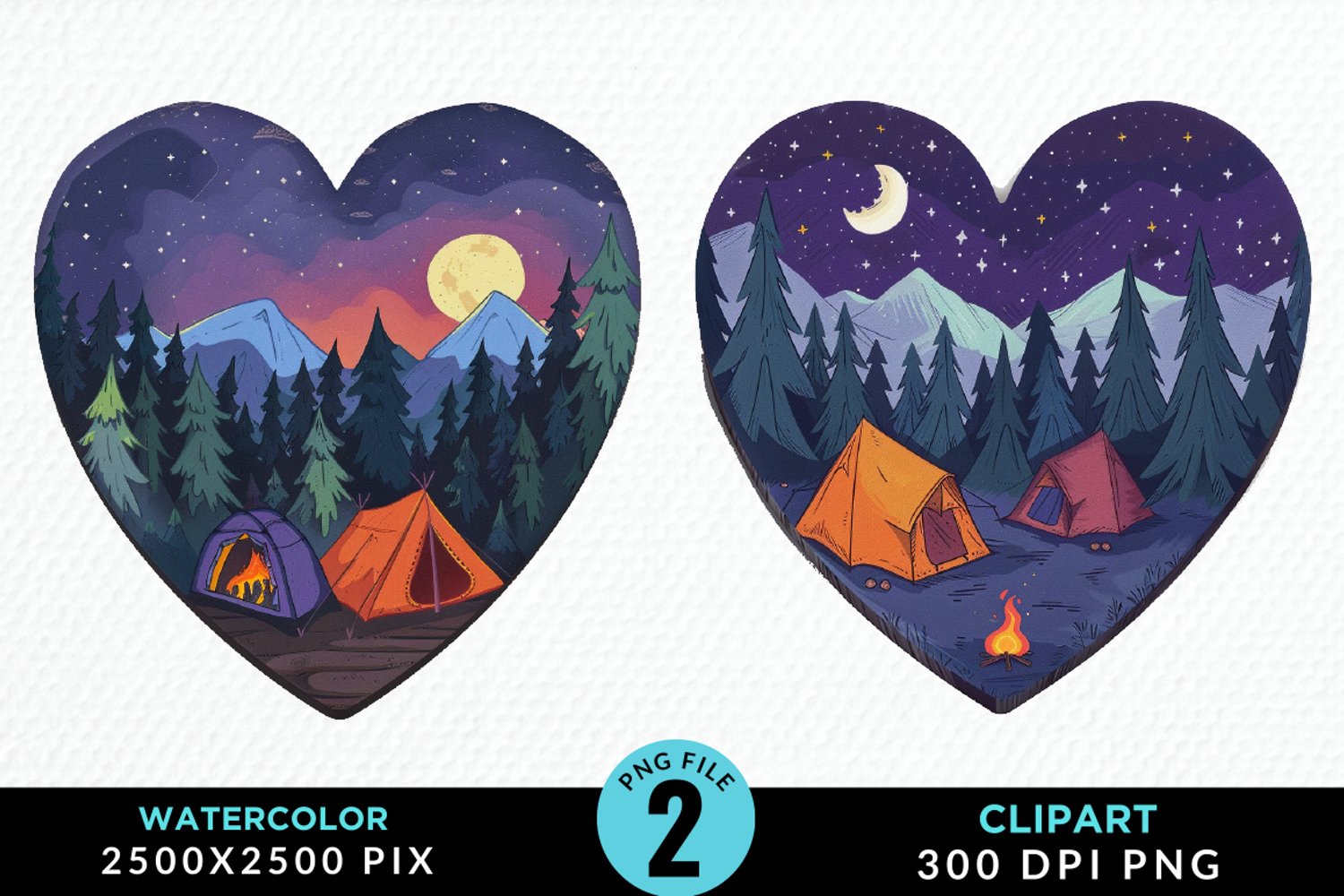 Watercolor Camping Heart Image Clipart product image 1