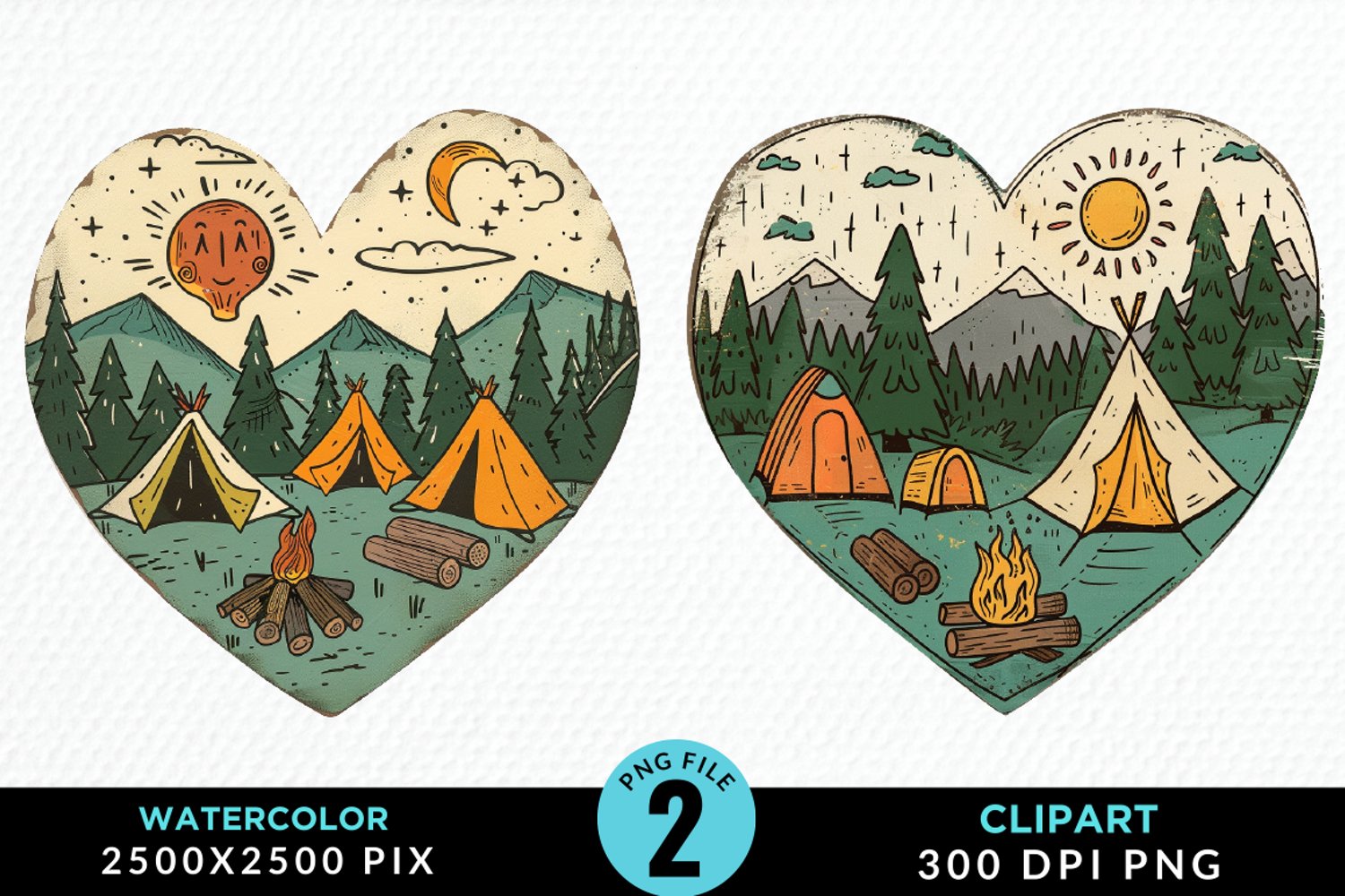 Watercolor Camping Heart Graphics Clipart product image 1