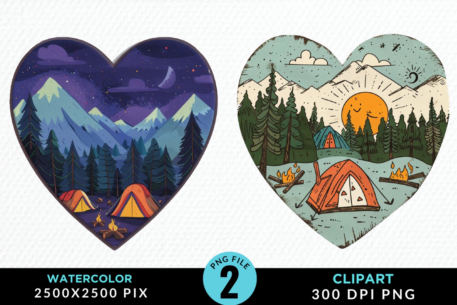 Watercolor Camping Heart Graphics Clipart product image 1