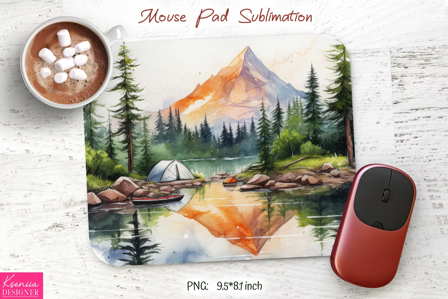 Watercolor Camping Design|Mountain Mouse Pad Sublimation product image 1