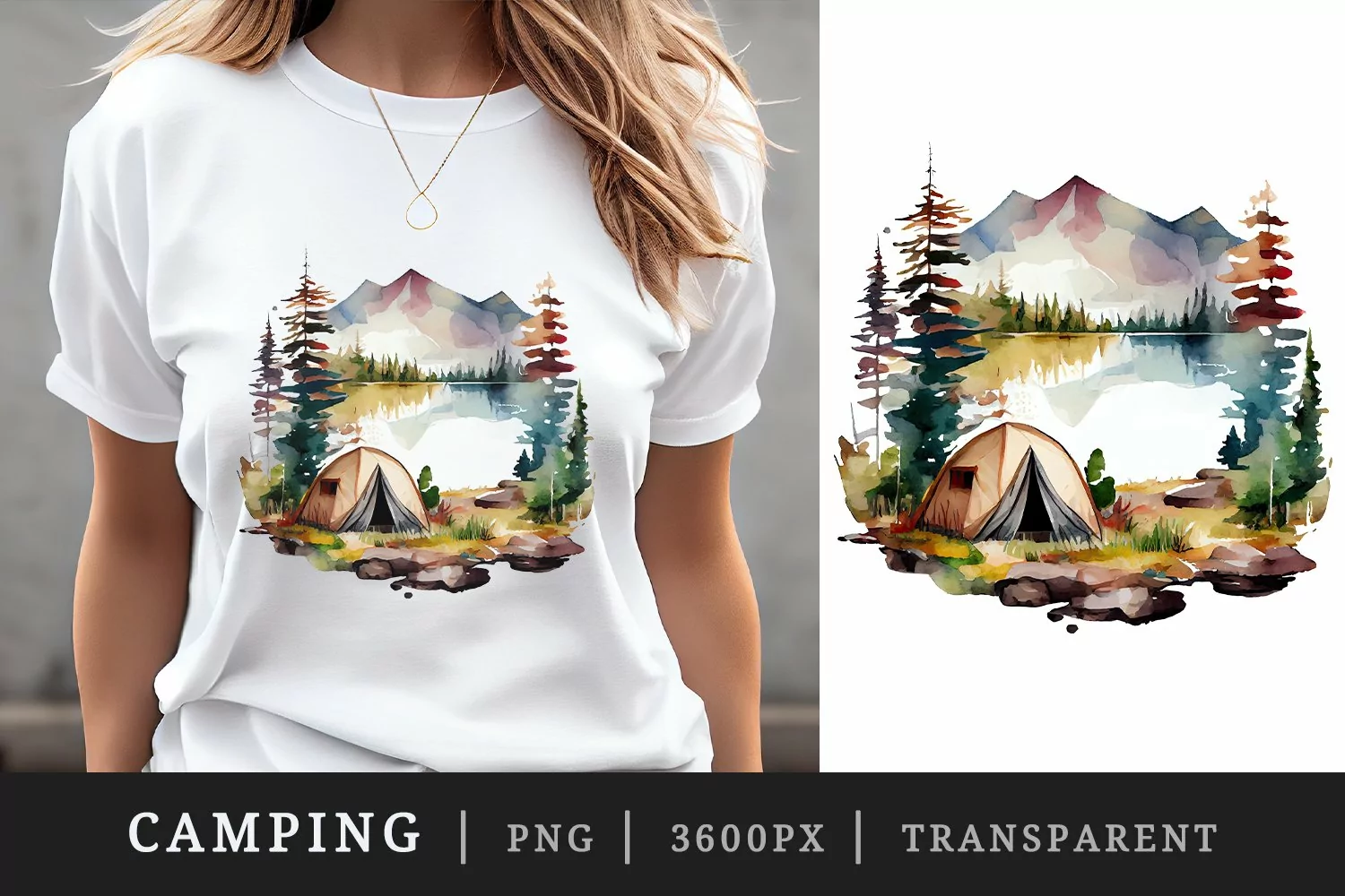 Watercolor camping t-shirt sublimation print design png product image 1
