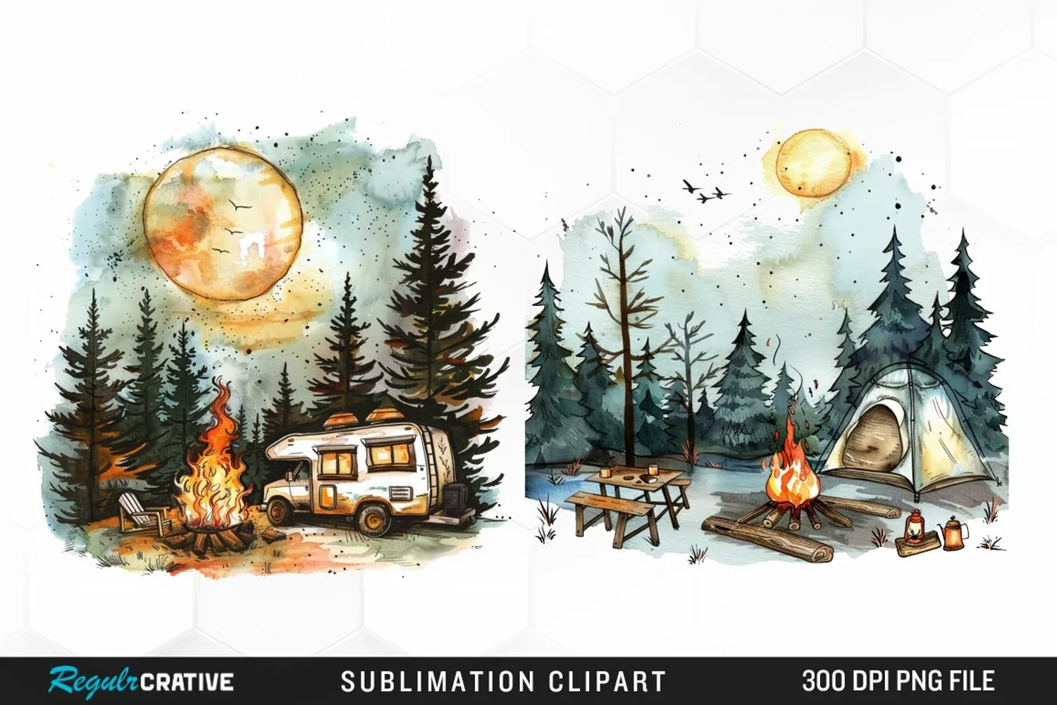 Watercolor Camping Illustration PNG Clipart product image 1