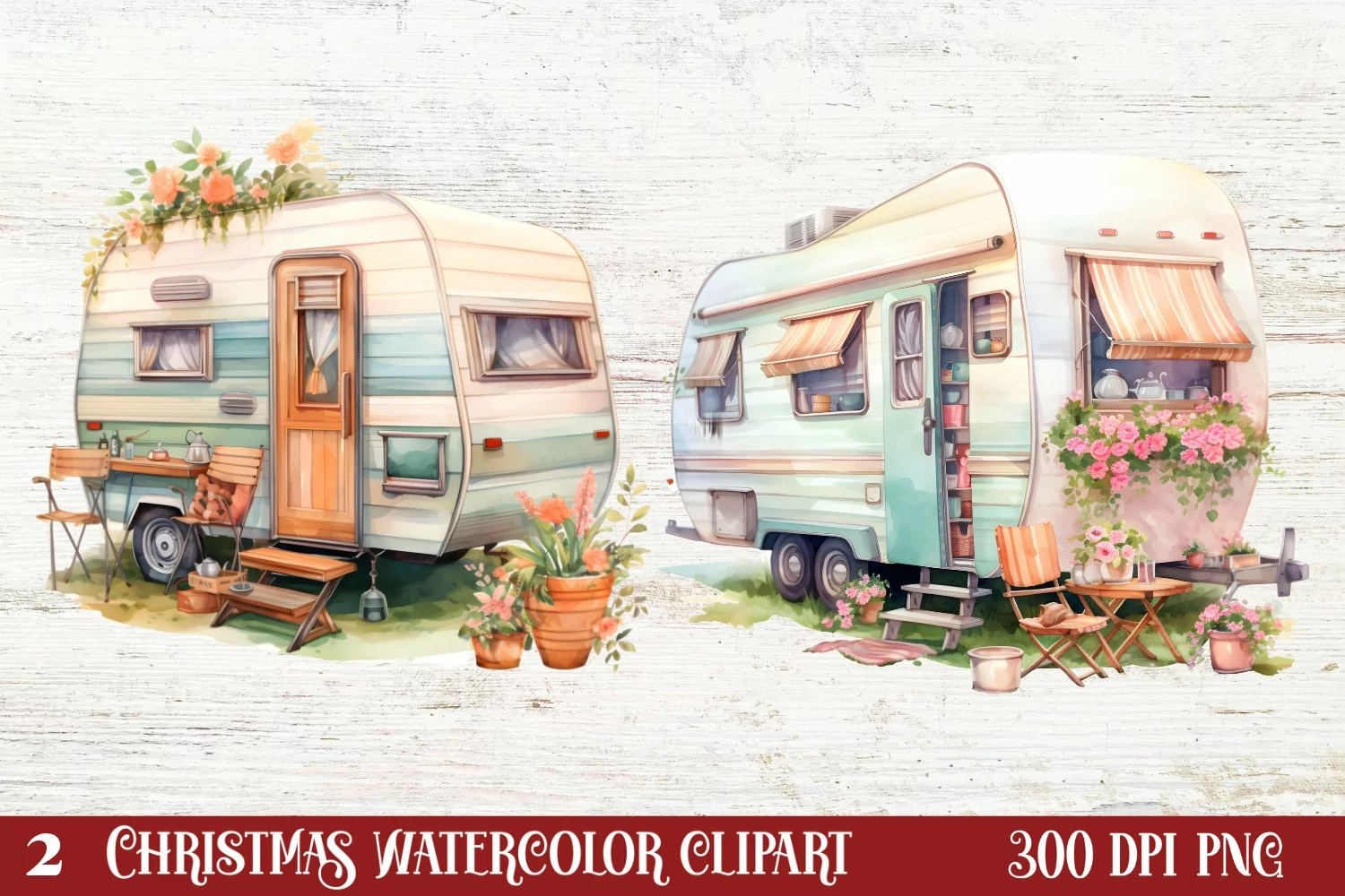Watercolor Caravan Clipart, Caravan Clipart, Caravan product image 1