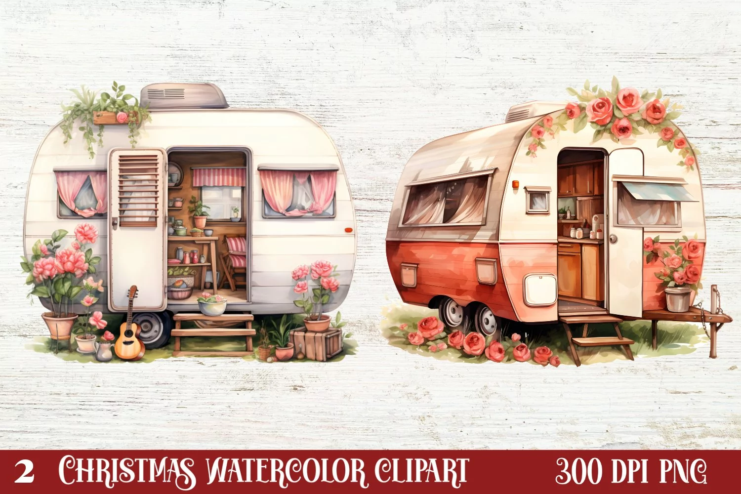 Watercolor Caravan Clipart, Caravan Clipart, Caravan product image 1