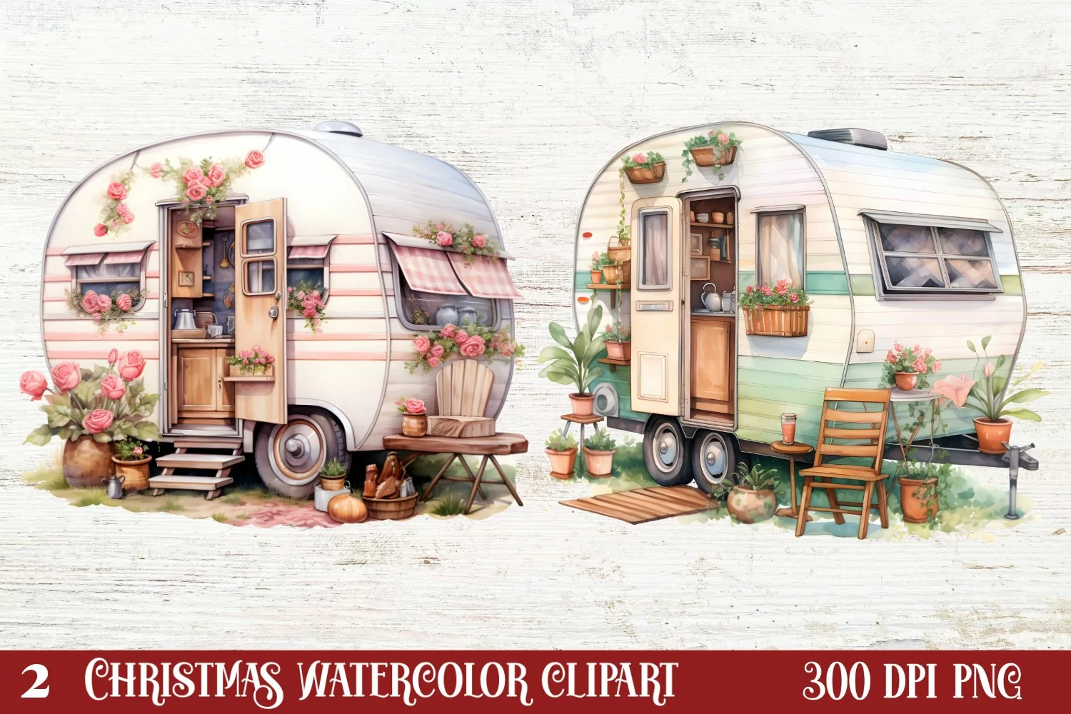 Watercolor Caravan Clipart, Caravan Clipart, Caravan product image 1