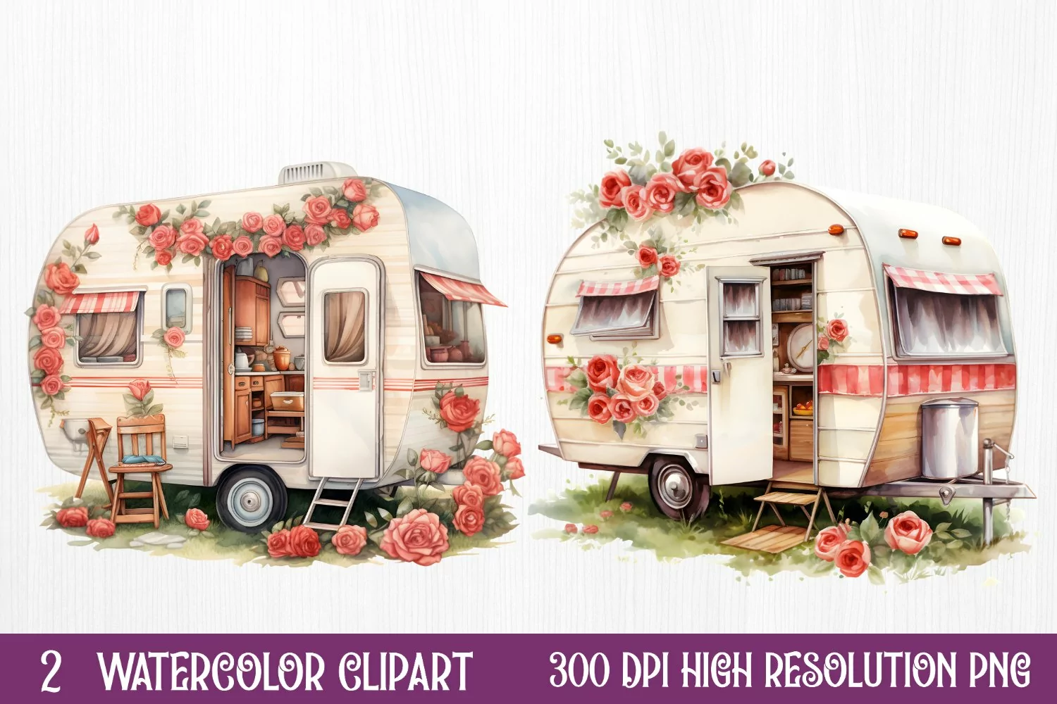 Watercolor Caravan Sublimation Clipart product image 1