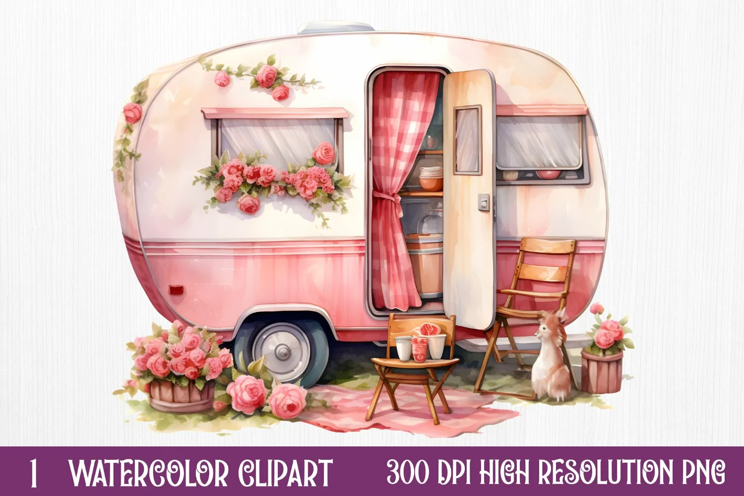 Watercolor Caravan Sublimation Clipart product image 1