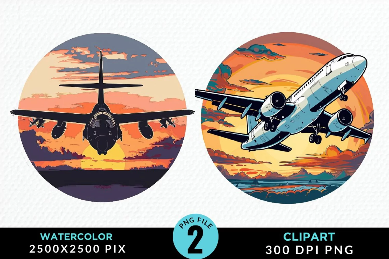Watercolor Cargo Airplane Graphic Clipart product image 1