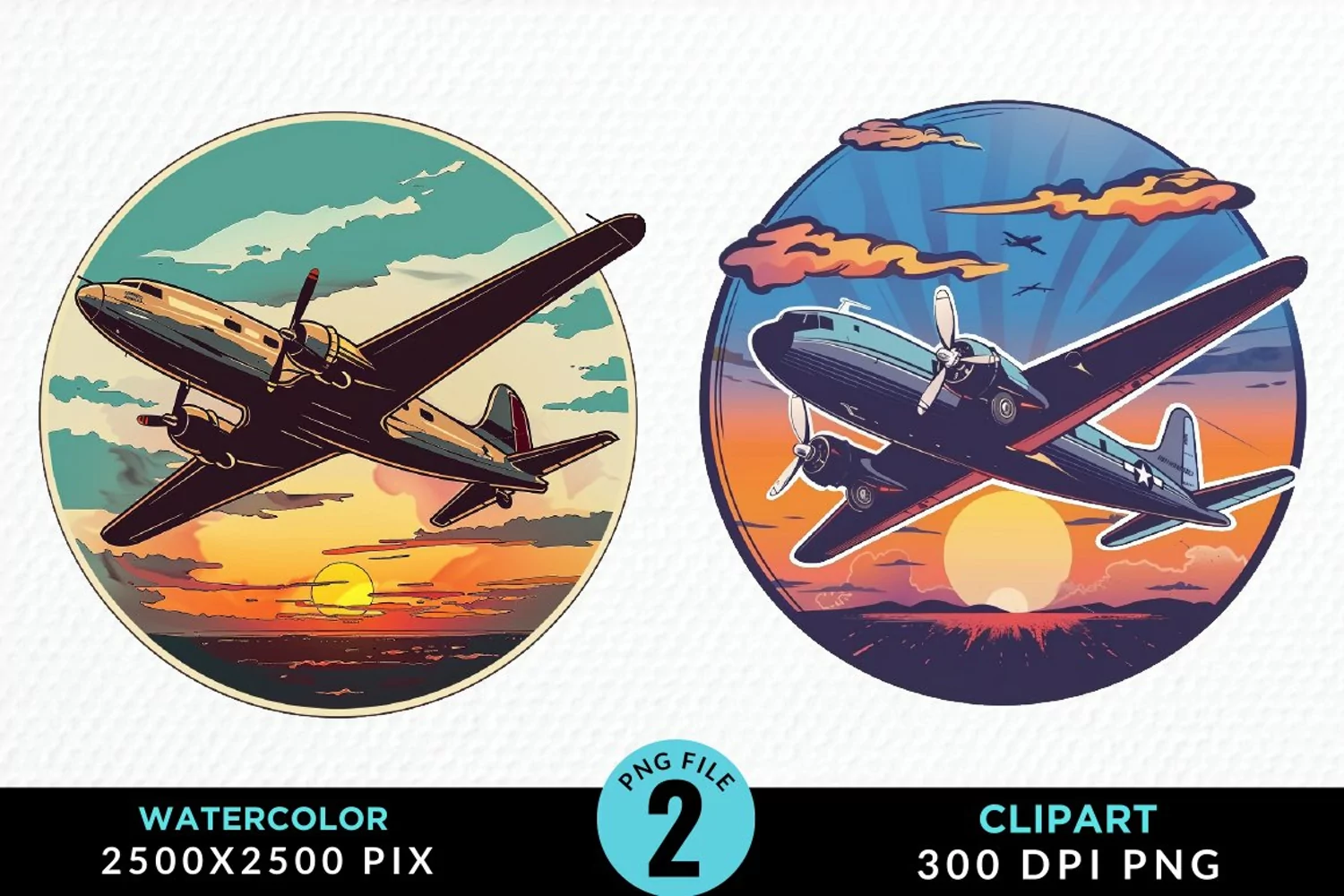 Watercolor Cargo Airplane Graphic Clipart product image 1