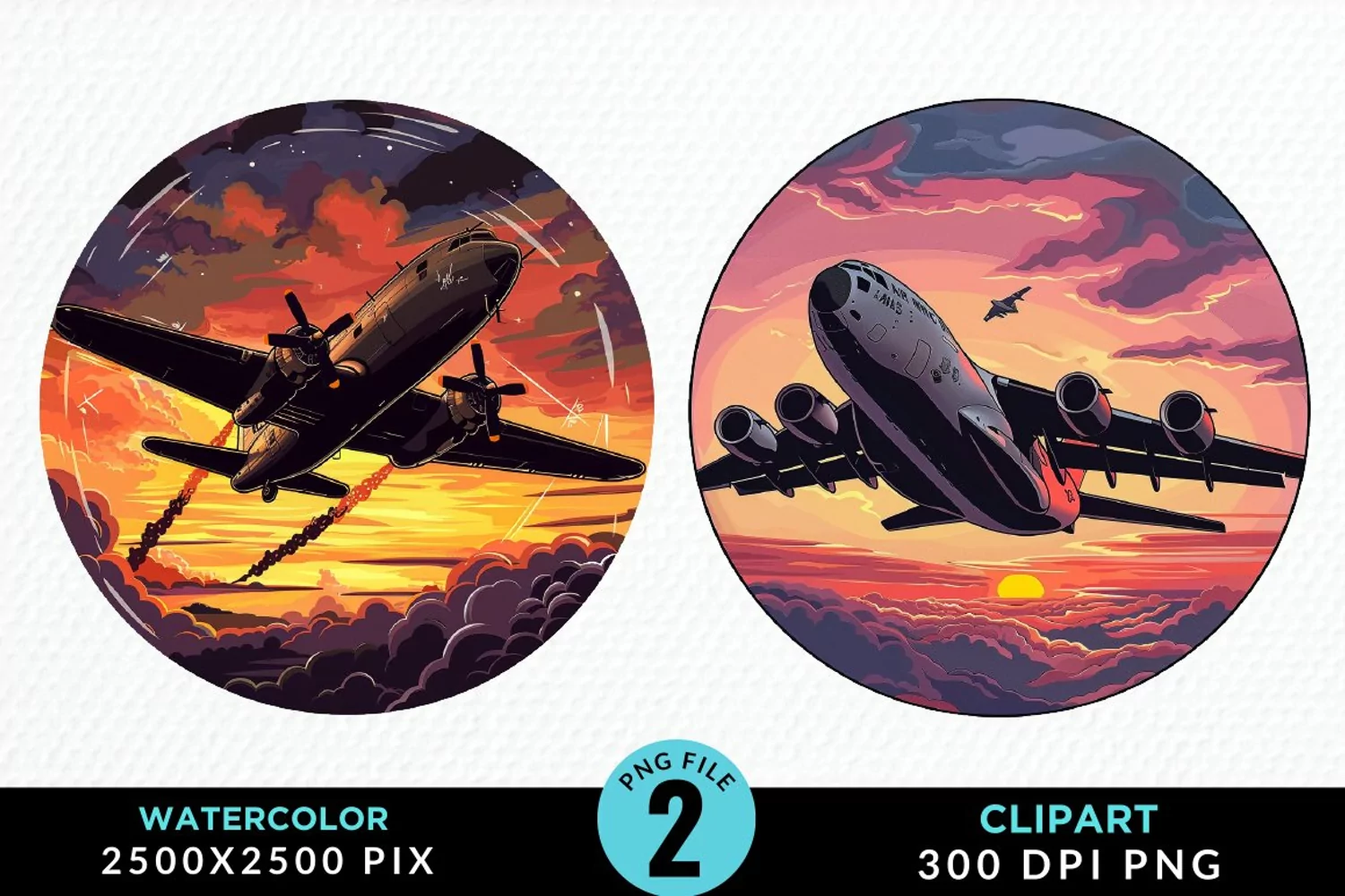Watercolor Cargo Airplane Graphic Clipart product image 1