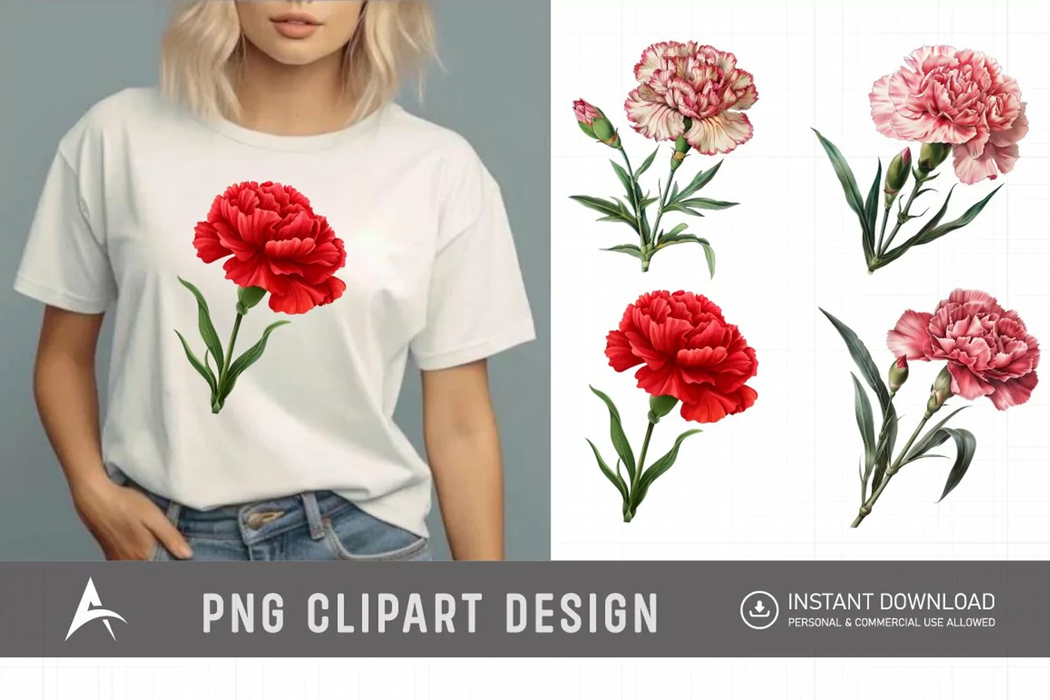 Watercolor Carnation Flower Clipart product image 1
