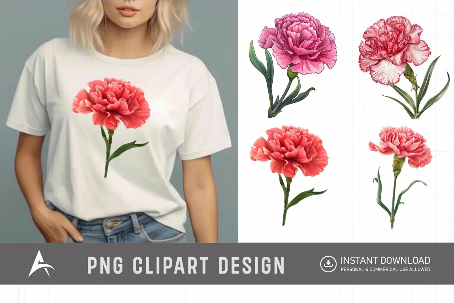 Watercolor Carnation Flower Clipart product image 1