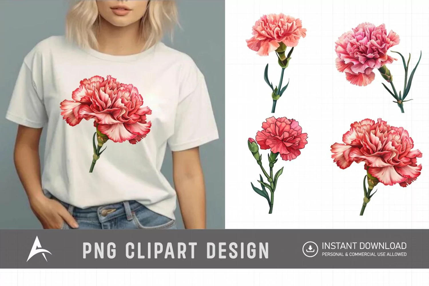 Watercolor Carnation Flower Clipart product image 1