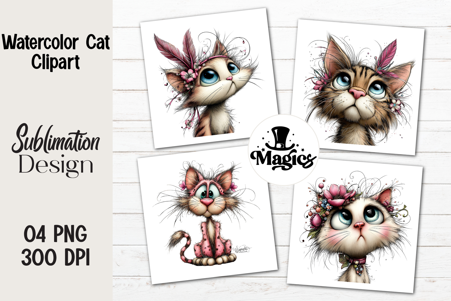 Watercolor Cat Clipart, Easter Sublimation PNG product image 1