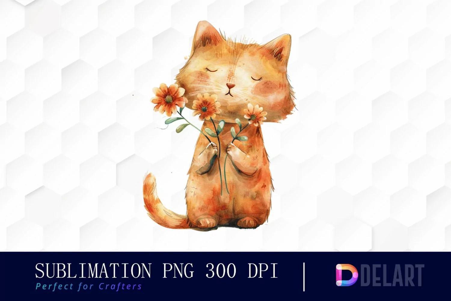 Cat Holding Flower Sublimation PNG Clipart product image 1