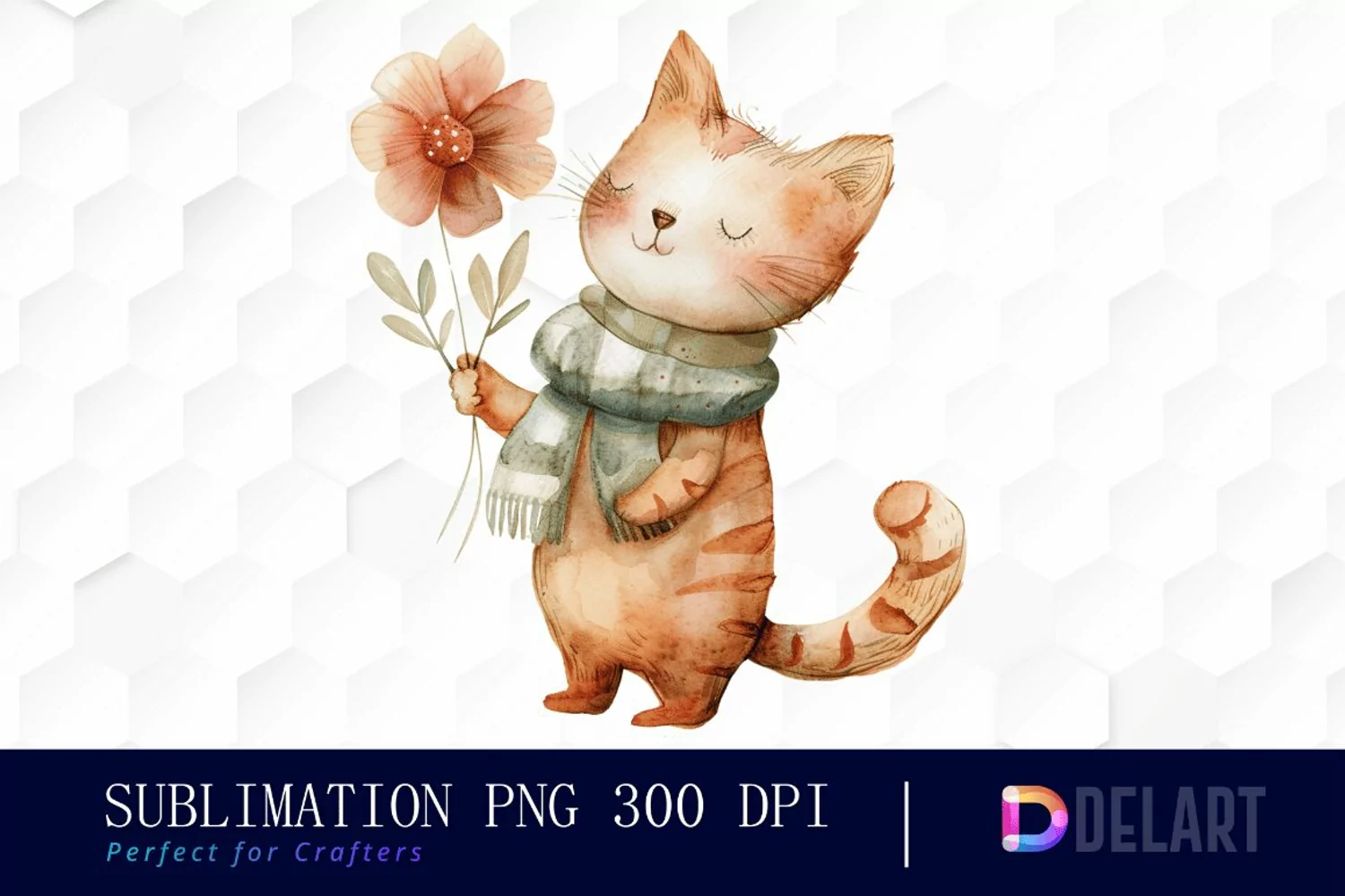 Cat Holding Flower Sublimation PNG Clipart product image 1