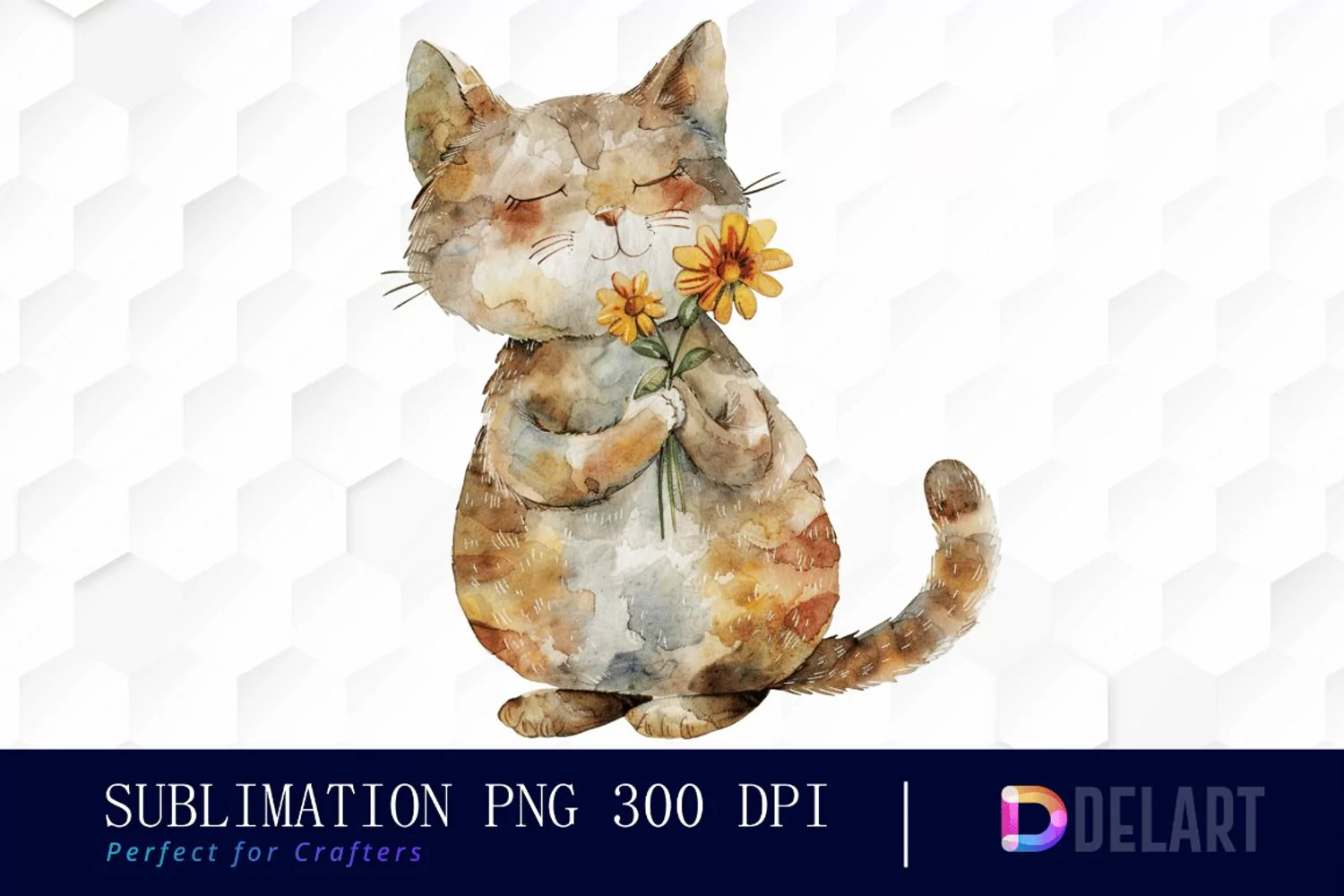 Cat Holding Flower Graphics Clipart product image 1