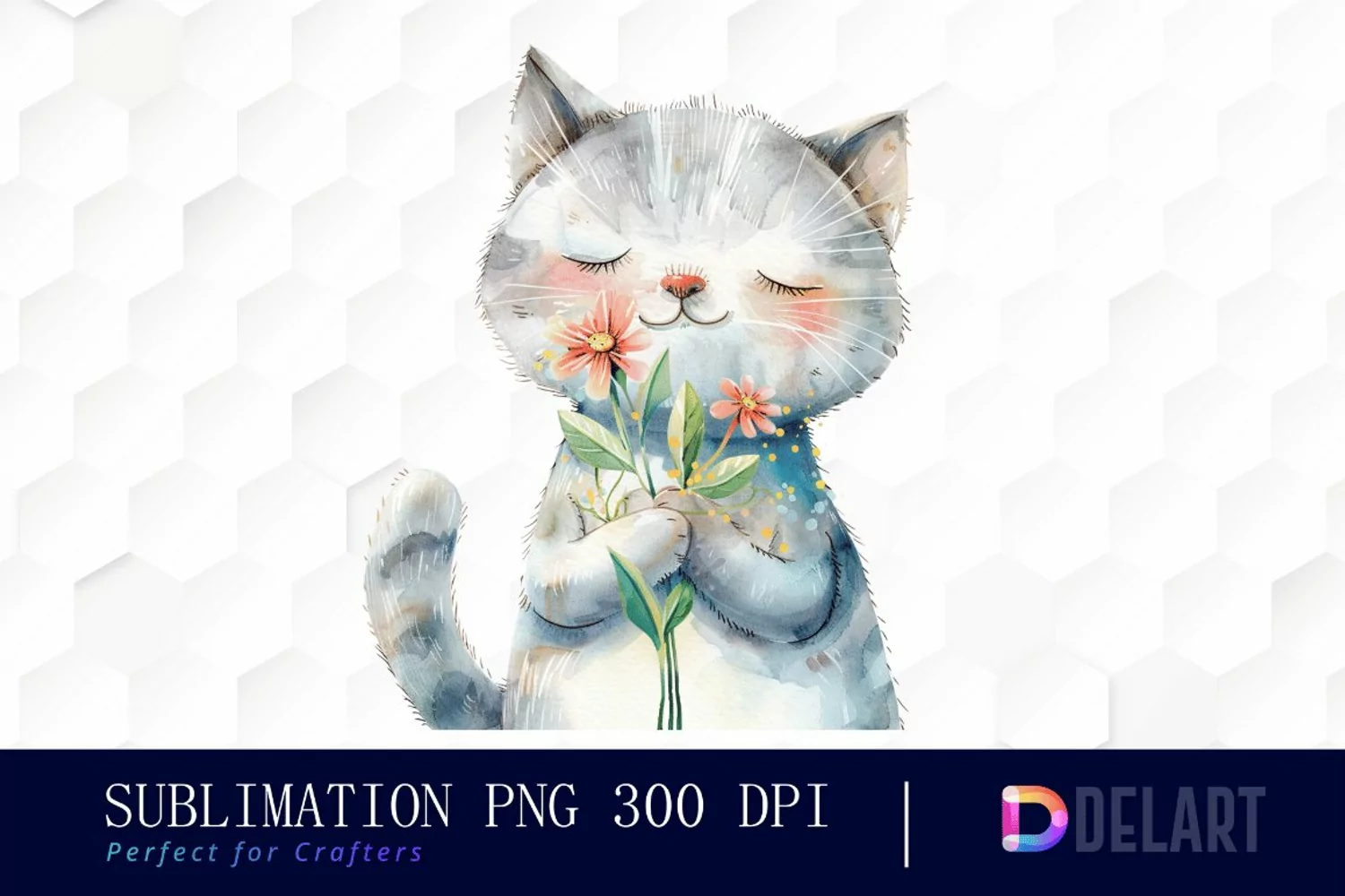 Cat Holding Flower Sublimation PNG Clipart product image 1
