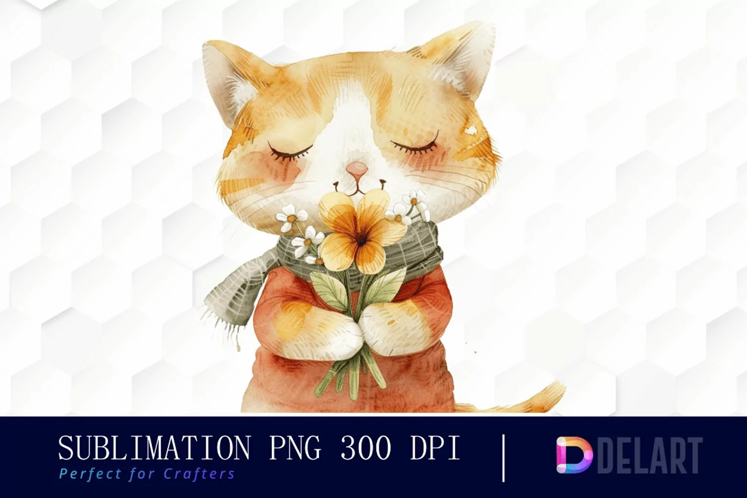 Cat Holding Flower Sublimation PNG Clipart product image 1