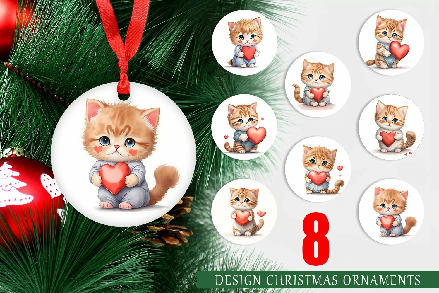 Cat Holding Heart Christmas Ornaments product image 1