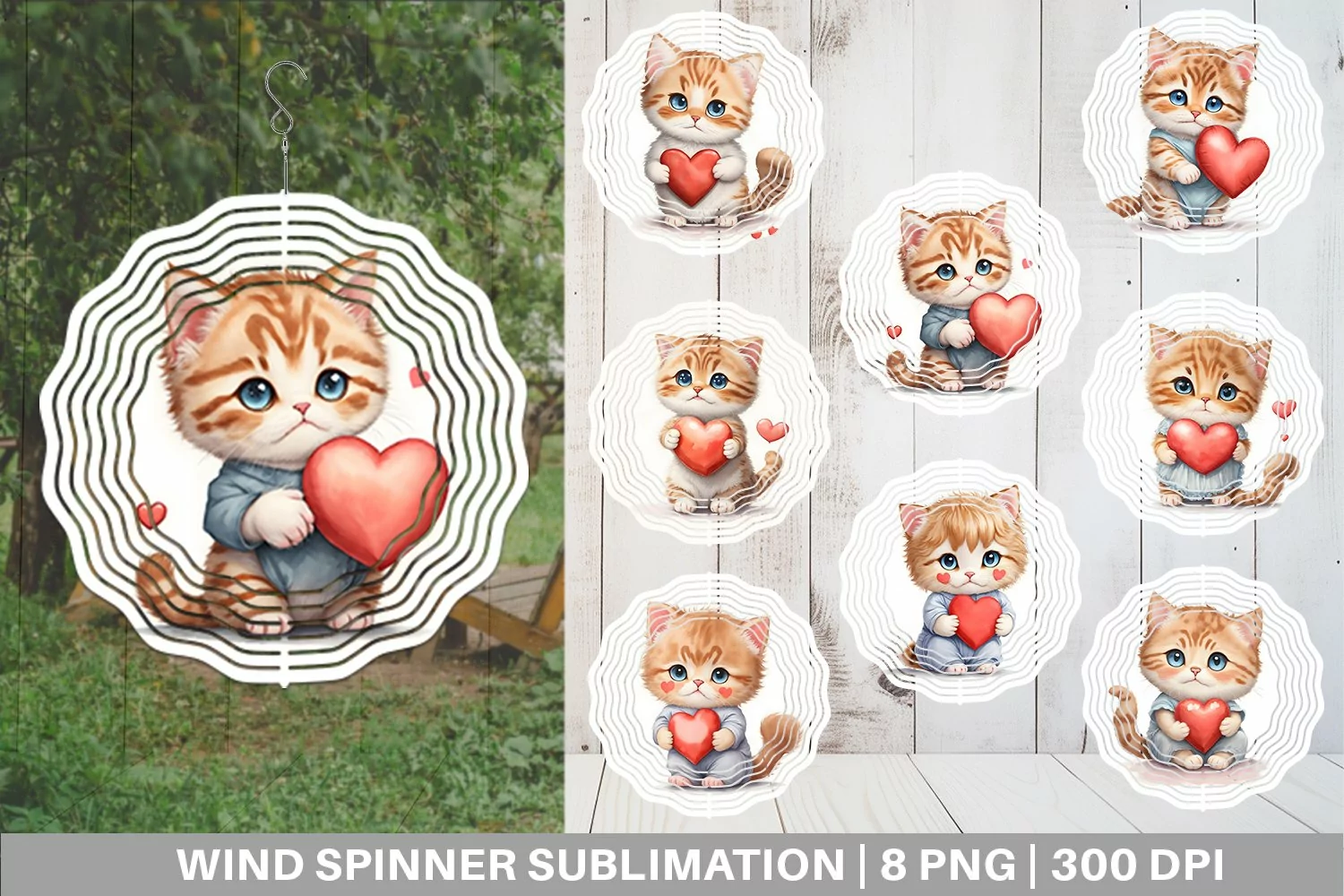 Cat Holding Heart Wind Spinner | Sublimation Spinner Design product image 1