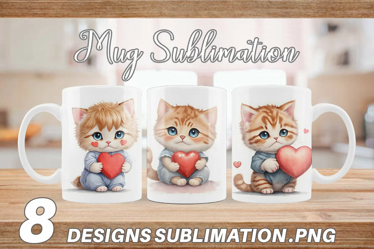 Cat Holding Heart Mug sublimation design product image 1