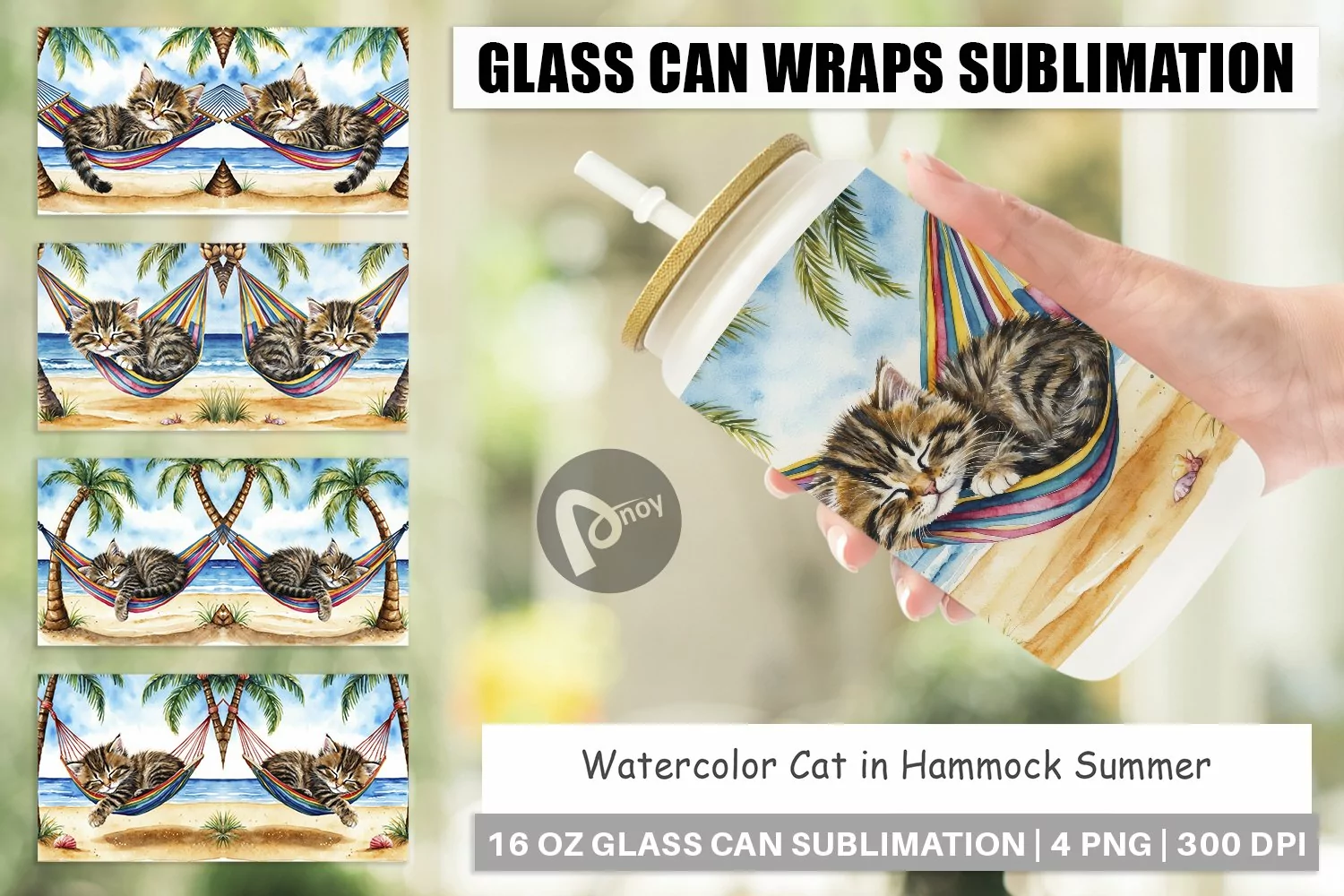 Glass Can Wraps Cat in Summer Hammock product image 1