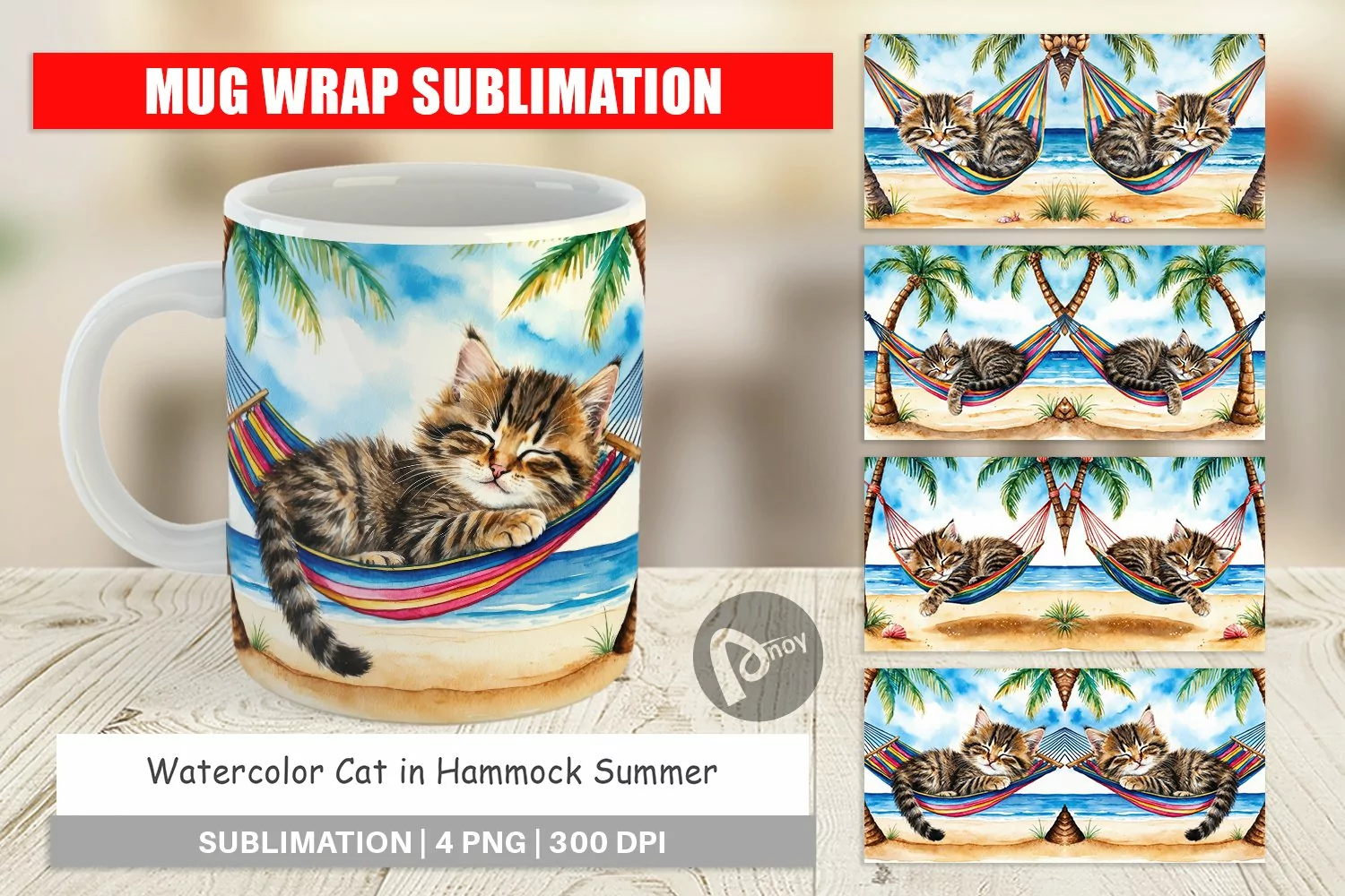 Mug Wrap Design Cat in Summer Hammock product image 1