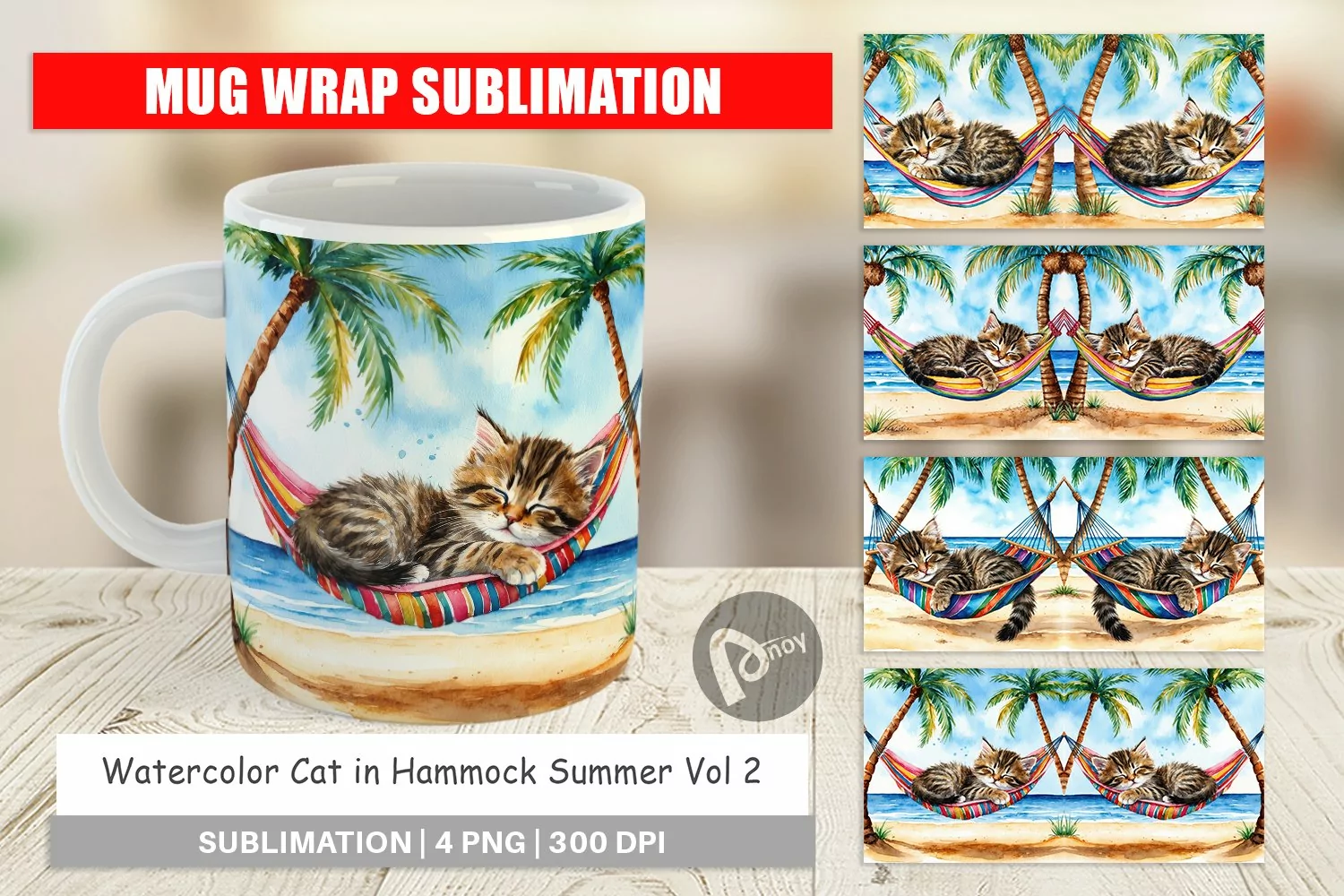 Mug Wrap Design Cat in Summer Hammock product image 1