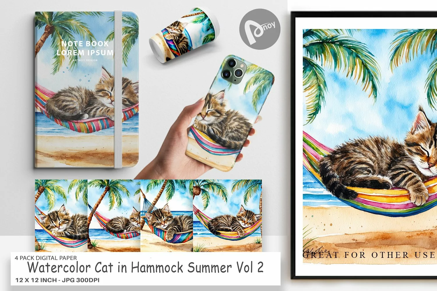 Digital Paper Cat in Summer Hammock product image 1