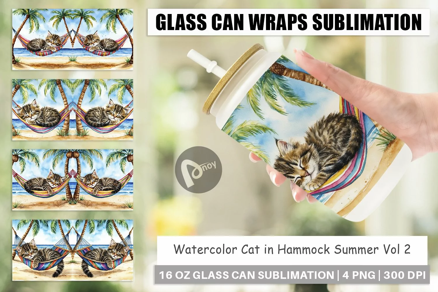Glass Can Wraps Cat in Summer Hammock product image 1