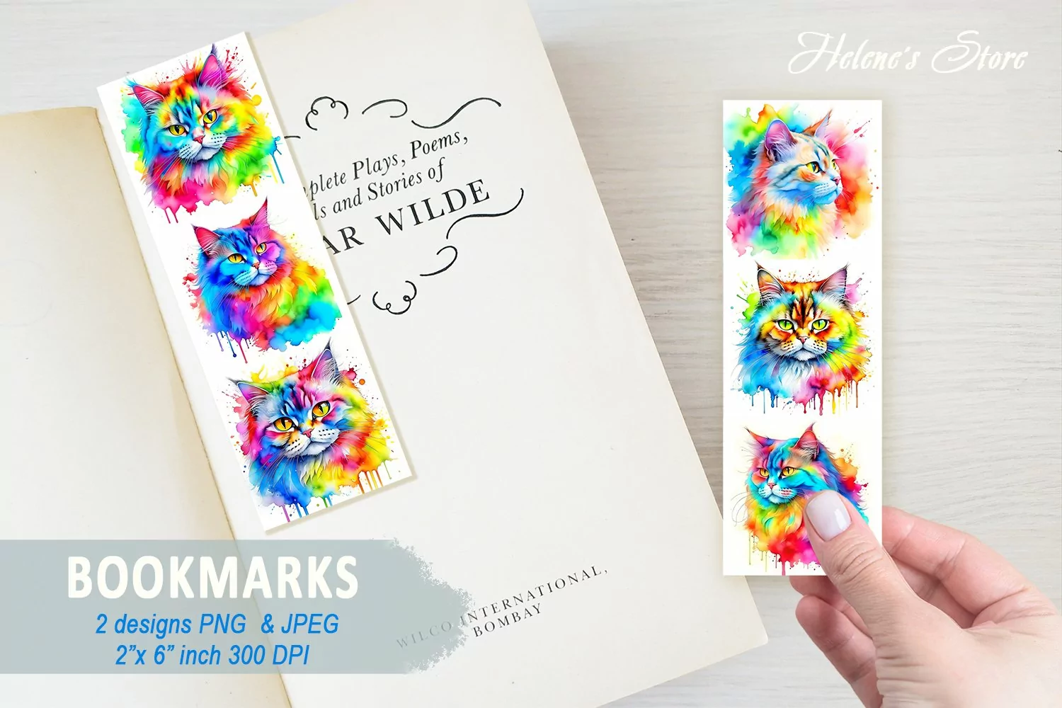 Watercolor rainbow cat bookmarks for Sublimation | Printable product image 1