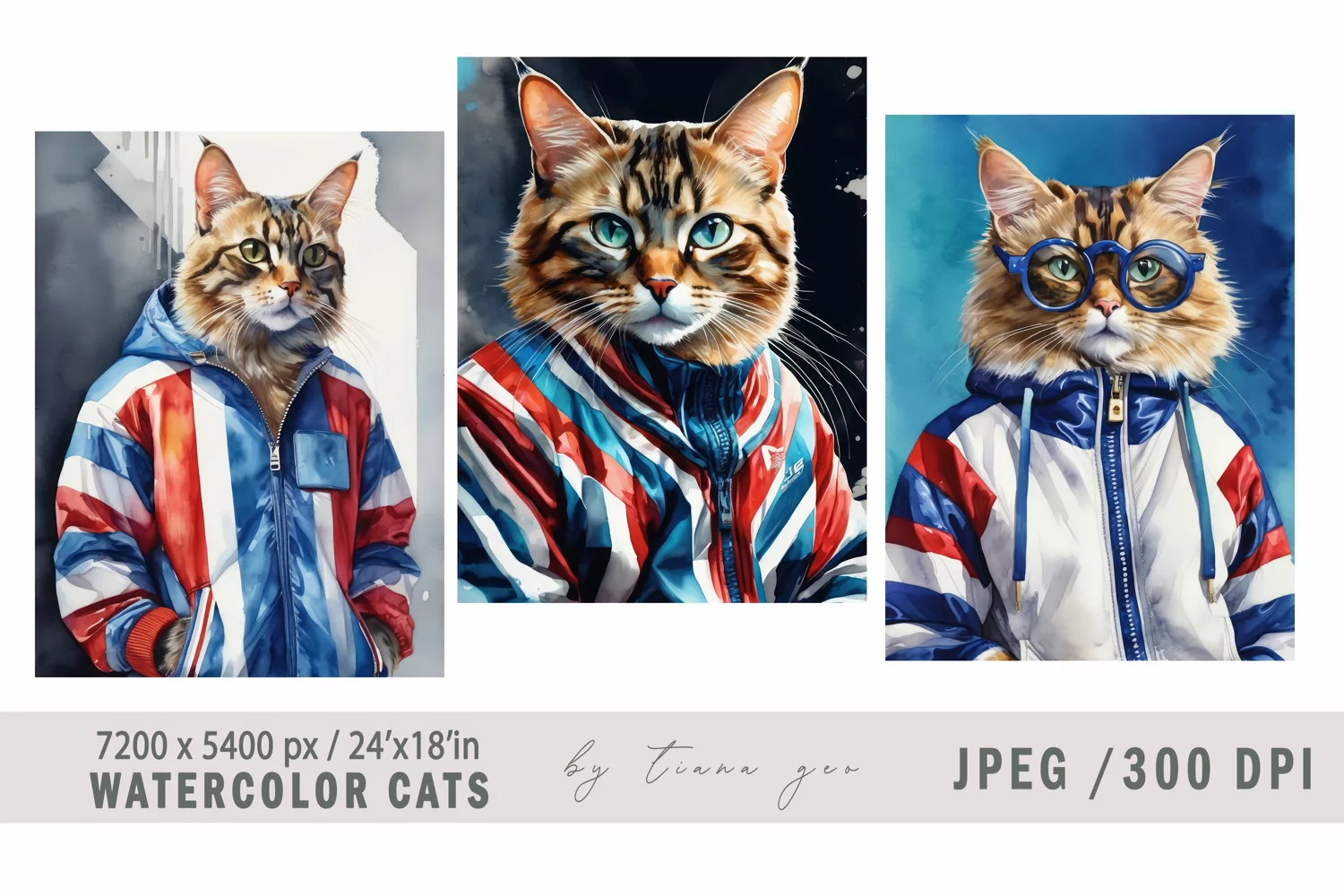 Cute watercolor cat illustrations for prints- 3 Jpeg product image 1