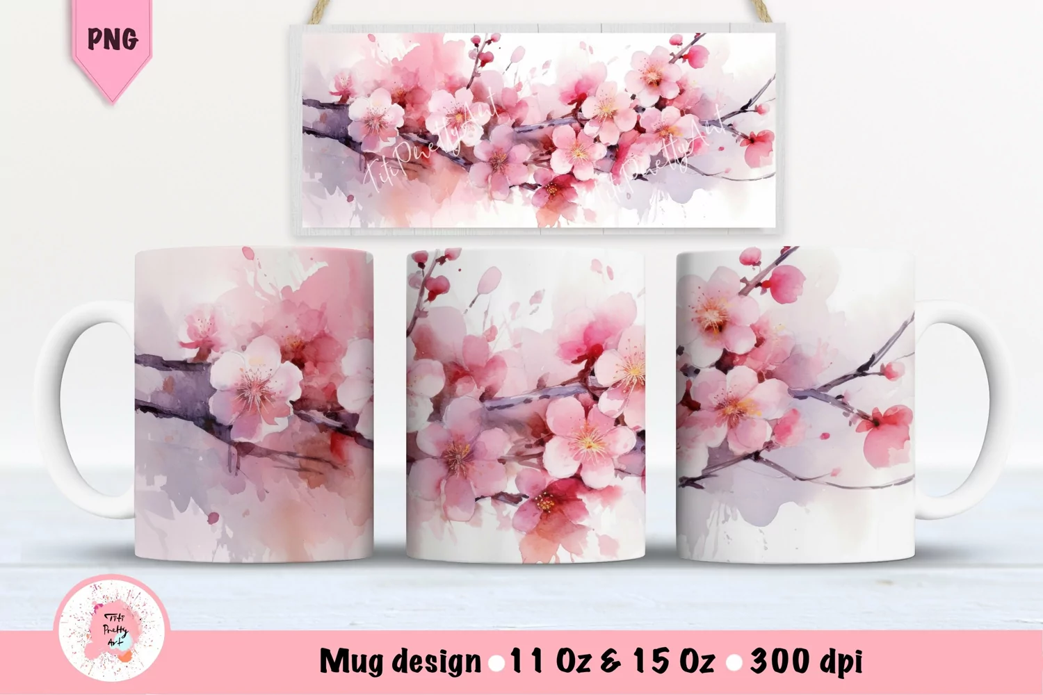 Watercolor Flowers Mug Wrap Sublimation Designs, 3d Mug, Flowers Png