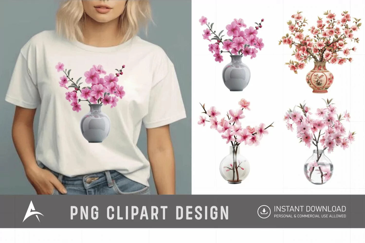 Watercolor Cherry Blossom in a vase Clipart product image 1